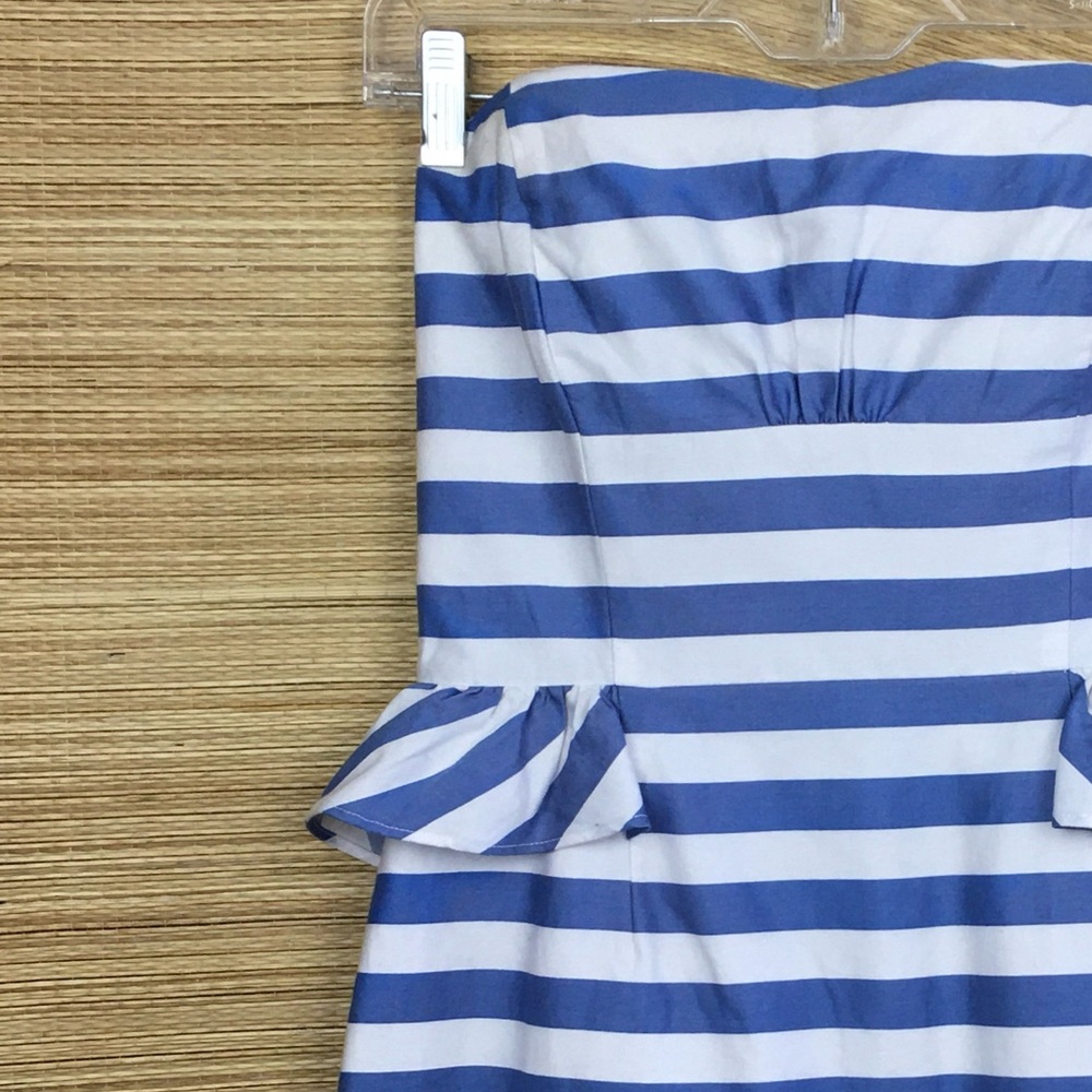 Lilly Pulitzer Maybell Peplum Ruffled Blue Striped Strapless  Dress Size 4 - Picture 6 of 12